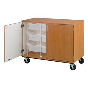Counter-Height Mobile Tray Storage Cabinet w/ Lockable Doors - 9 Trays